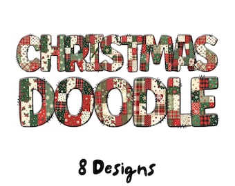 Alphabet de Noël patchwork PNG Bundle, Patchwork Doodle lettres, téléchargement numérique, usage Commercial