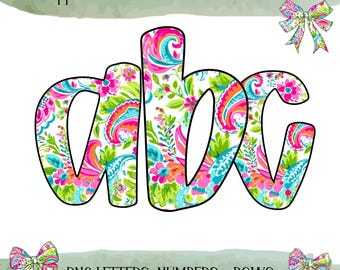 Paisley Floral Doodle Letters: Rainbow Alphabet PNG (Commercial Use, Digital Download