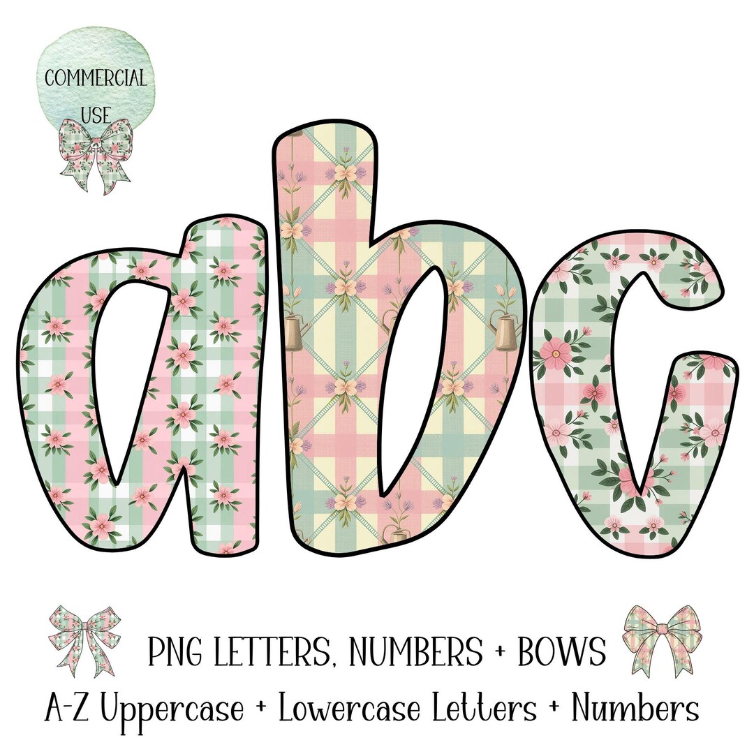 Pink Floral Alphabet PNG Bundle, Grandmillenial Doodle Letter, Preppy ...