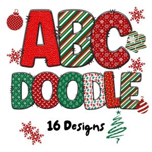 Christmas Alphabet PNG Bundle, Christmas Doodle Alphabet, Christmas Doodle Letter Sublimation, Christmas Font Clipart, Commercial Use
