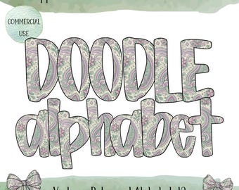 Floral Doodle Alphabet PNG, Vintage Grandmillennial Blumenbuchstaben, digitaler Download