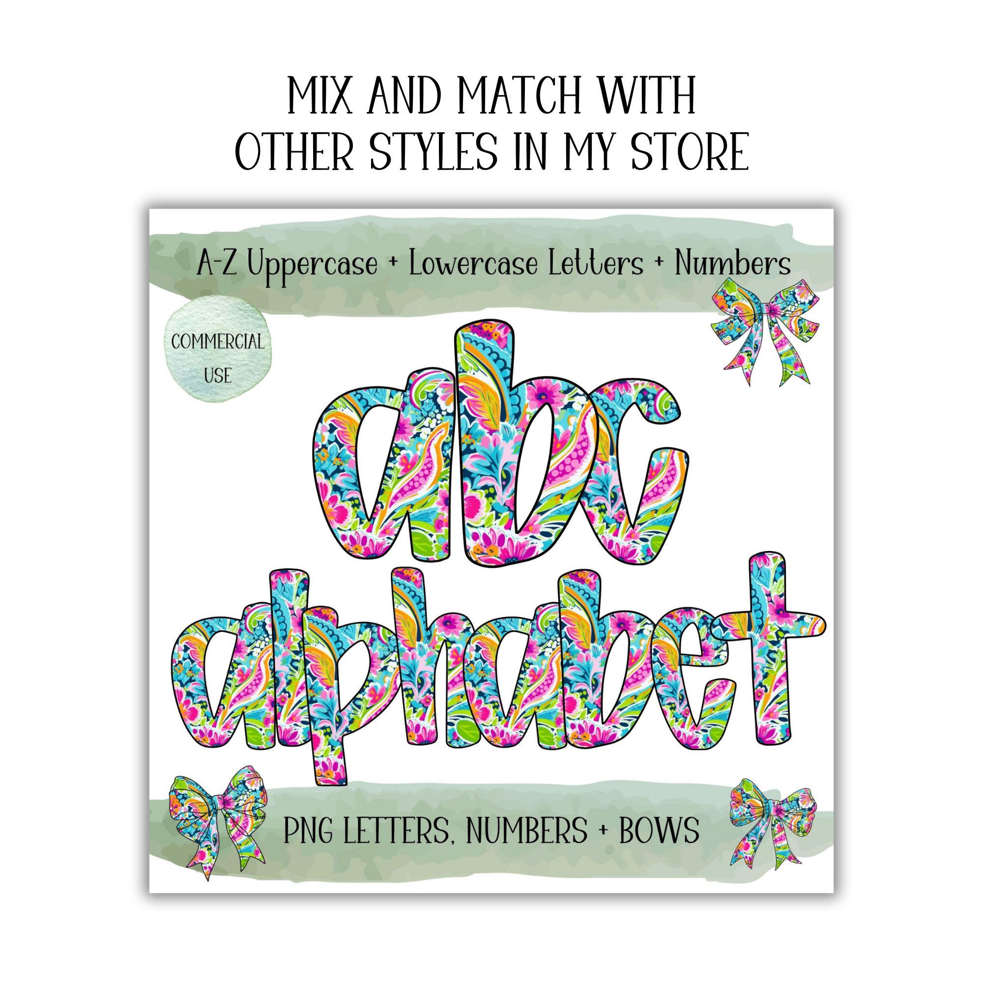 Retro Floral Alphabet PNG: Preppy Grandmillennial Letters (commercial ...