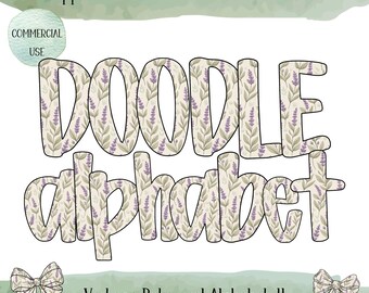 Floral Doodle Buchstaben PNG, Vintage Blumenalphabet, Adrette Grandmillennial Buchstaben, digitaler Download