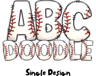 Doodle Alphabet Baseball, Baseball Doodle Font, Digital Download, Commercial Use