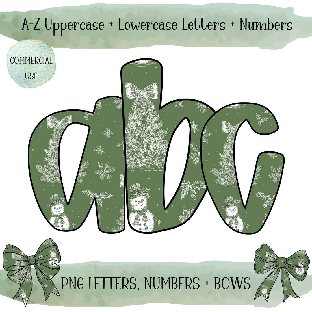 Preppy Christmas Alphabet Png, Doodle Letters Font Bundle, Clipart ...