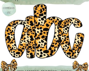 Doodle Letters Alphabet PNG, Leopard Alphabet Clipart, Digital Download,