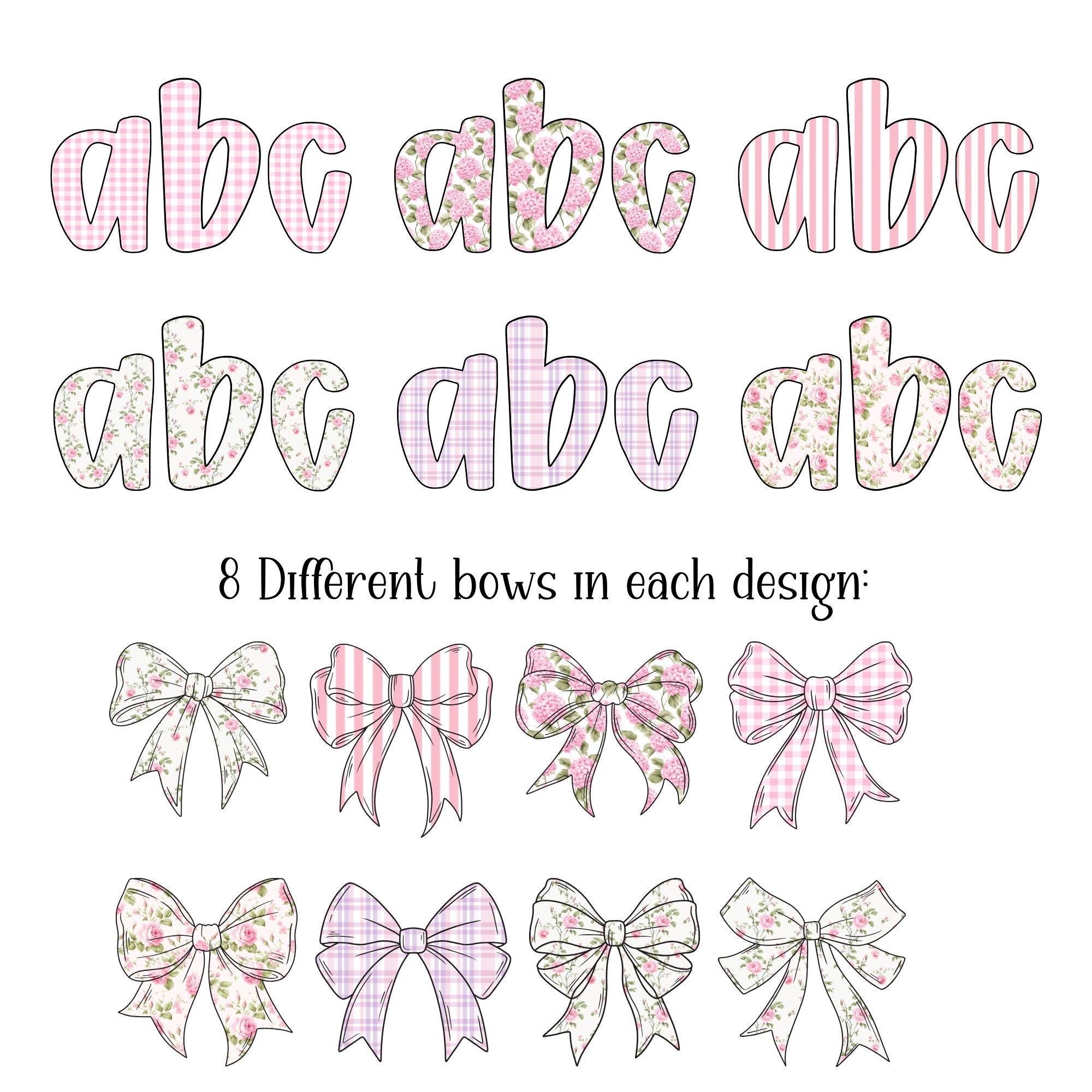 Preppy Retro Floral Alphabet PNG Bundle – 6 Grandmillenial Alphabet ...