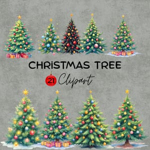 Christmas Tree Clipart PNG Bundle: Commercial Use, Digital Download