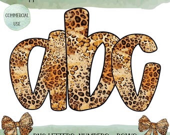 Doodle Letters Alphabet PNG, Leopard Alphabet Clipart, Digital Download,