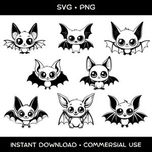 Leuke Halloween vleermuis SVG-bundel, kawaii vleermuis clipart bundel, vleermuis svg gesneden bestand, Spooky vleermuis Cricut-bestand, Halloween vleermuis png, commercieel gebruik