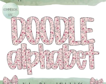 Botanisches Doodle Alphabet, Vintage Blumenbuchstaben, digitaler Download