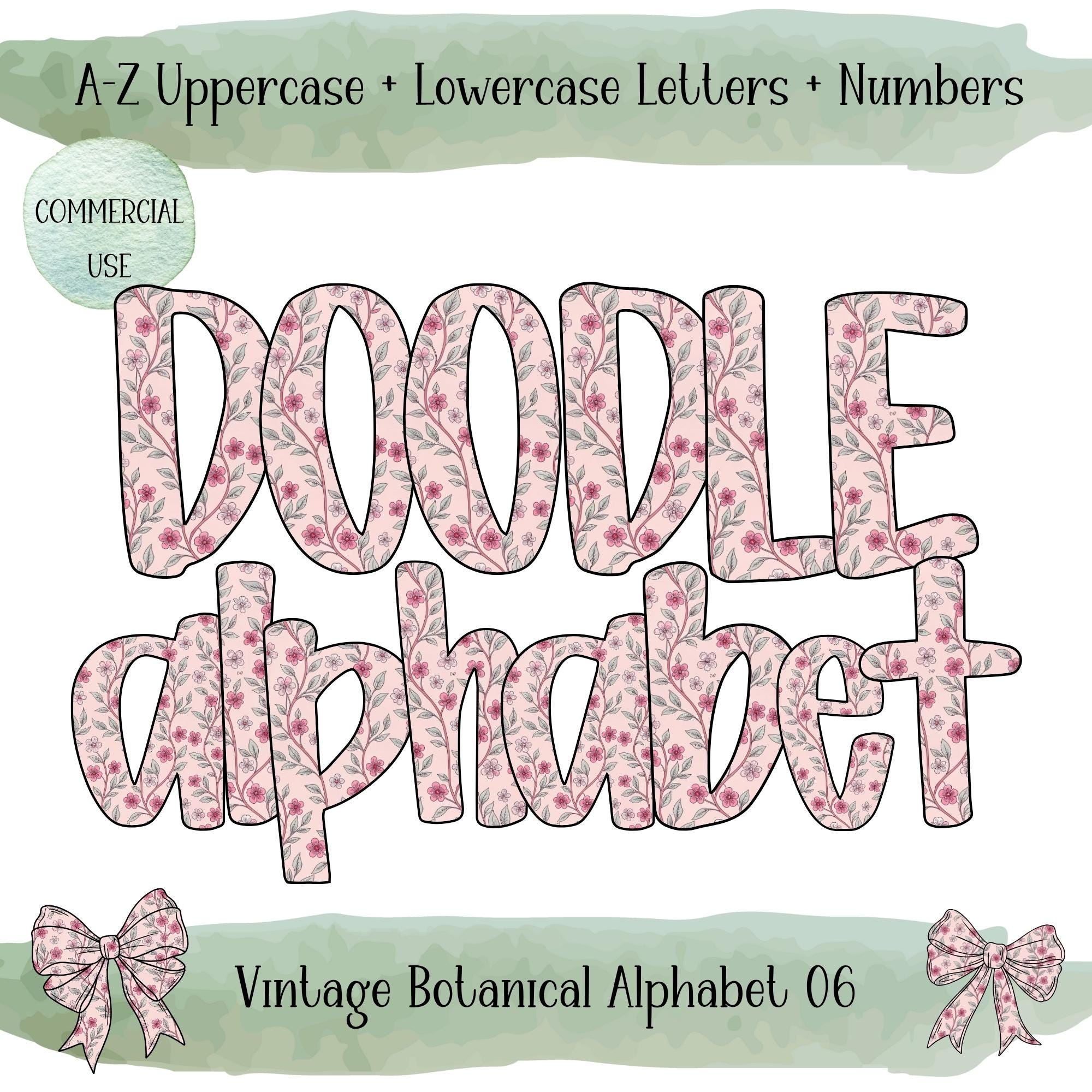 Botanical Doodle Alphabet PNG, Vintage Floral Letters, Digital Download ...