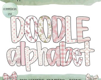 Paquete PNG de alfabeto con garabatos rosas: 12 letras de tela coqueta, clipart de fuente preppy, uso comercial