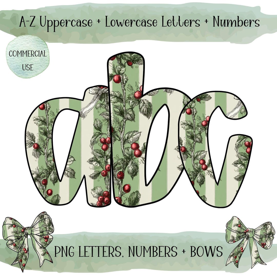 Doodle Alphabet PNG Bundle: Preppy Christmas Font Clipart, Digital ...