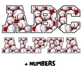 Red Baseball Letter & Number PNG: Sublimation Alphabet (Digital Download