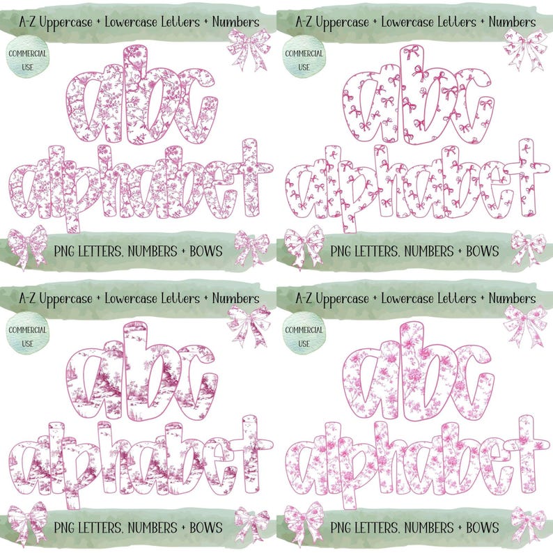 Preppy Retro Floral Alphabet PNG Bundle – 24 Grandmillenial Alphabet ...