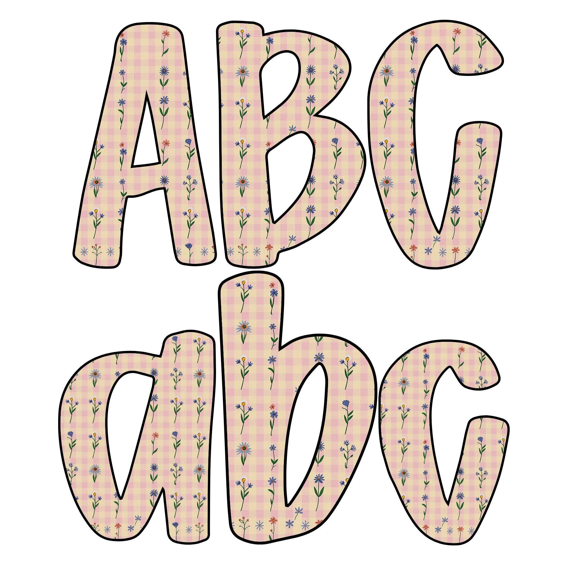 Preppy Retro Floral Alphabet PNG Bundle – 3 Grandmillenial Alphabet ...