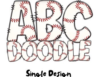 Doodle Alphabet Baseball, Baseball Doodle Font, Digital Download, Commercial Use