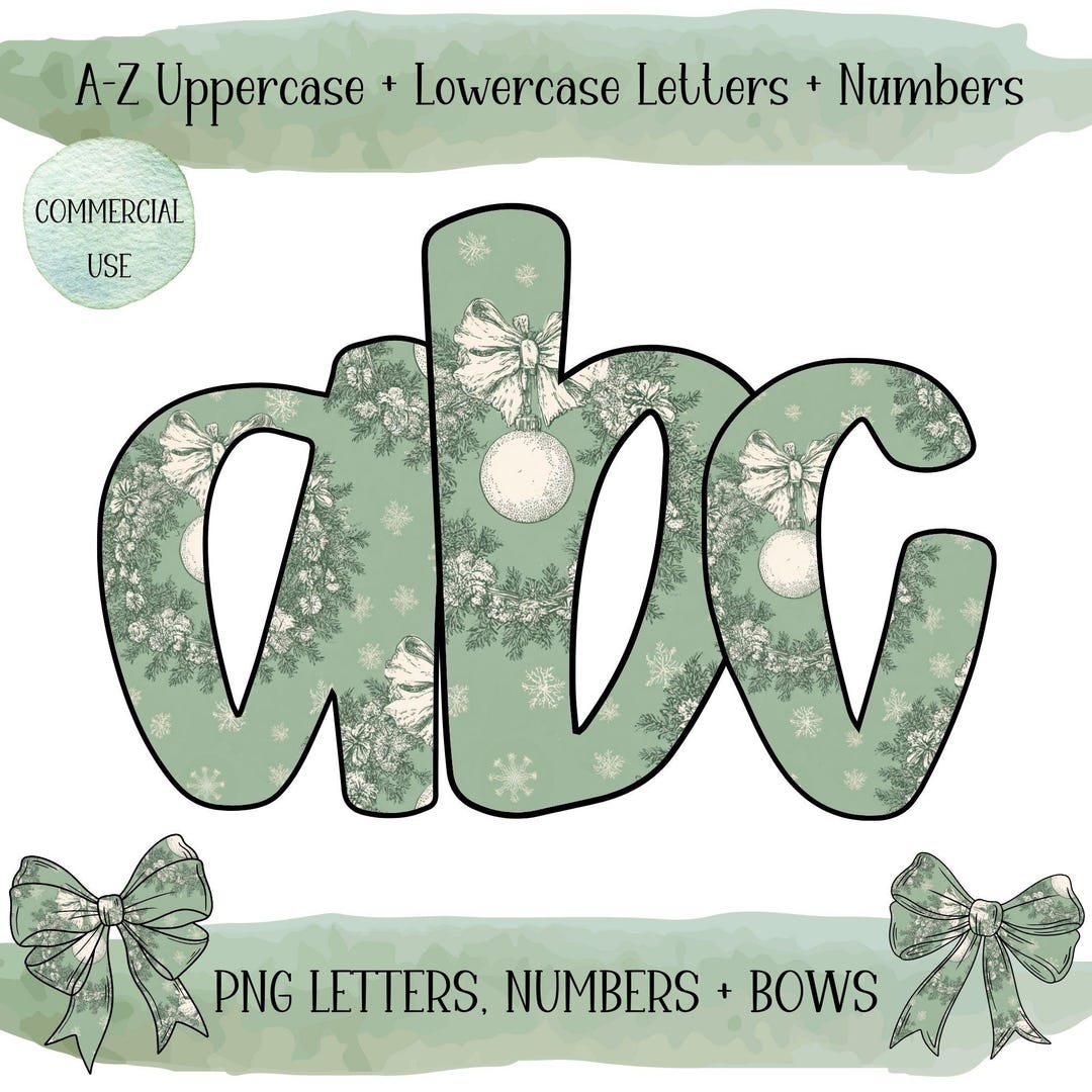 Christmas Alphabet PNG Bundle, Preppy Doodle Letters, Digital Download ...