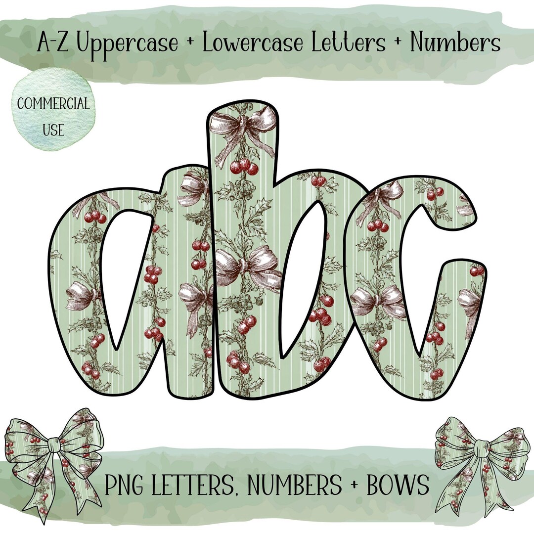 Christmas Alphabet PNG Bundle: Preppy Doodle Letter Clipart, Digital ...