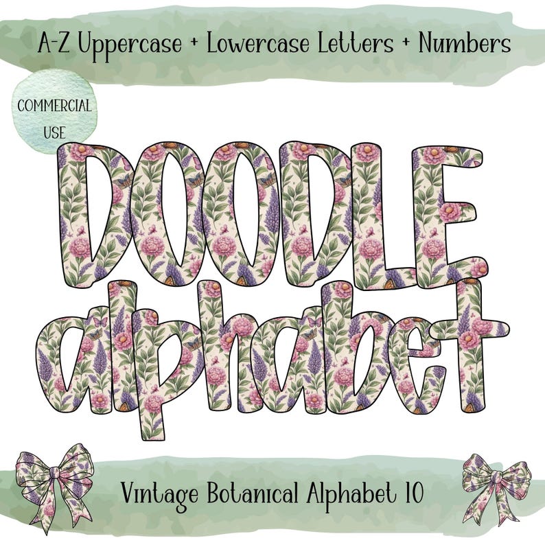 Vintage Botanical Doodle Alphabet PNG - Digital Download - Etsy