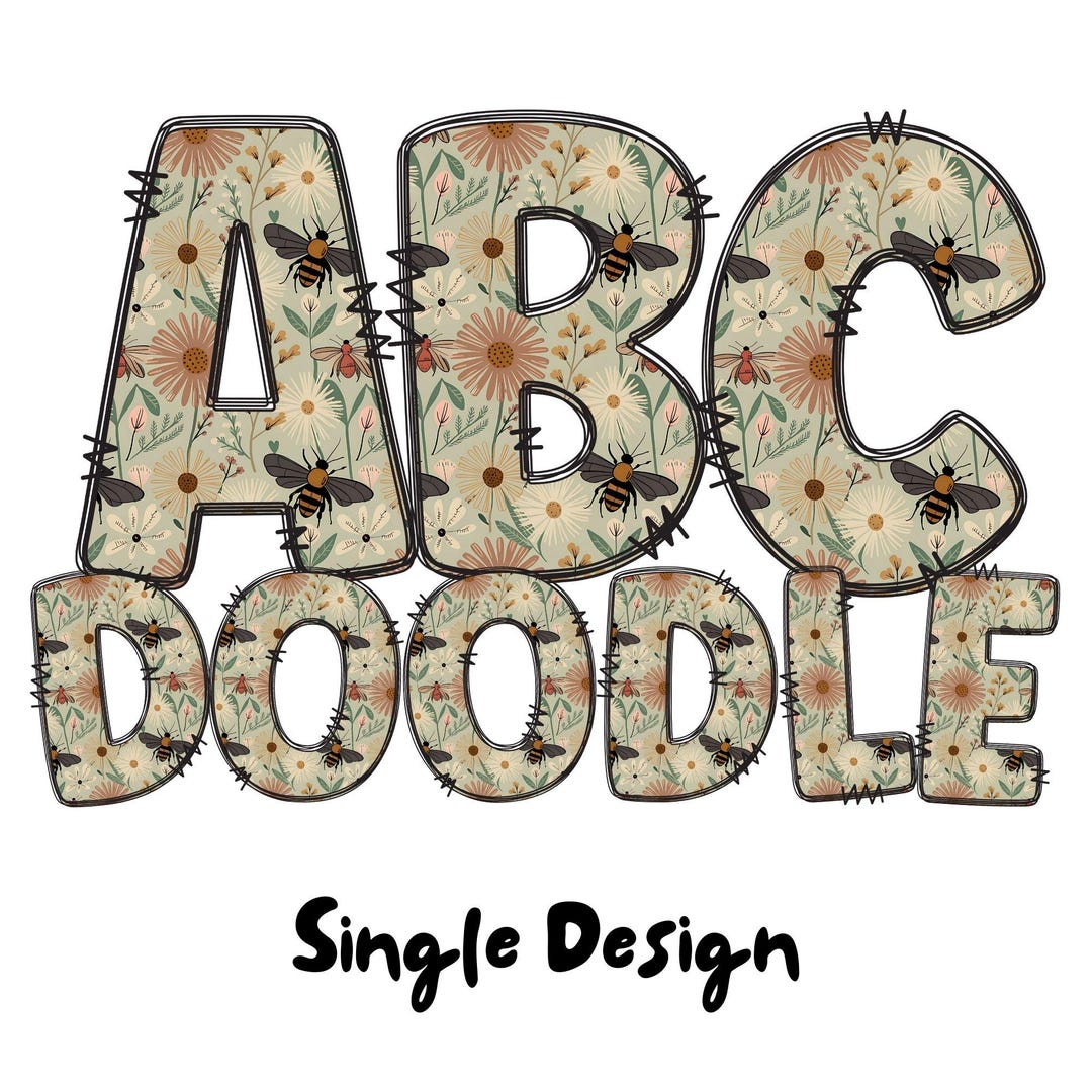 Spring Flower Doodle Alphabet PNG Bundle: Boho Font Clipart, Commercial ...