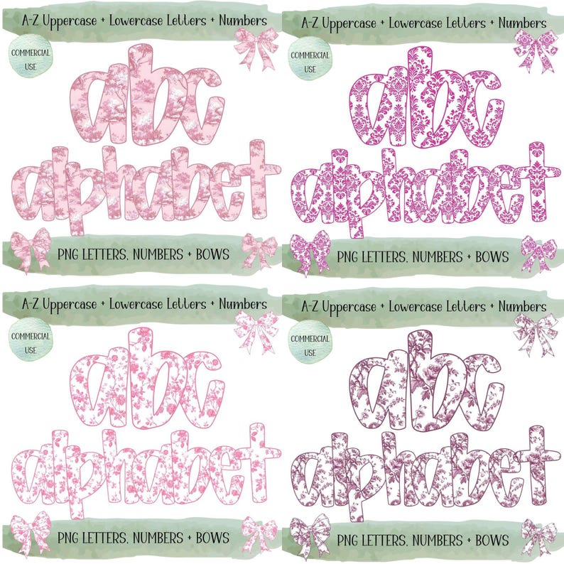 Preppy Retro Floral Alphabet PNG Bundle – 24 Grandmillenial Alphabet ...