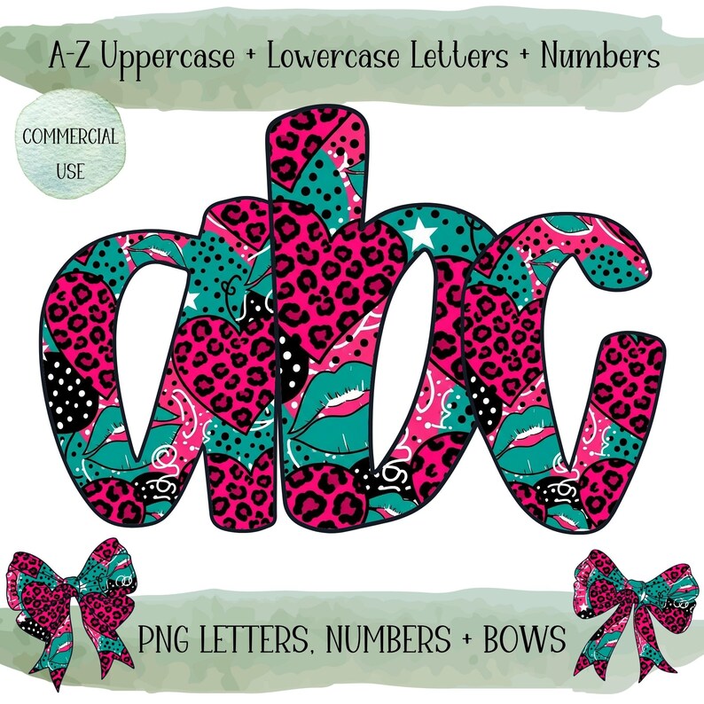 Vibrant Preppy Alphabet Letters Bundle, Pink Doodle Font, Commercial ...