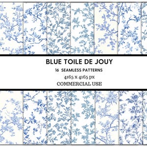 Padrão digital sem emendas azul Toile De Jouy, azul claro e branco, papel de scrapbook floral vintage francês, uso comercial
