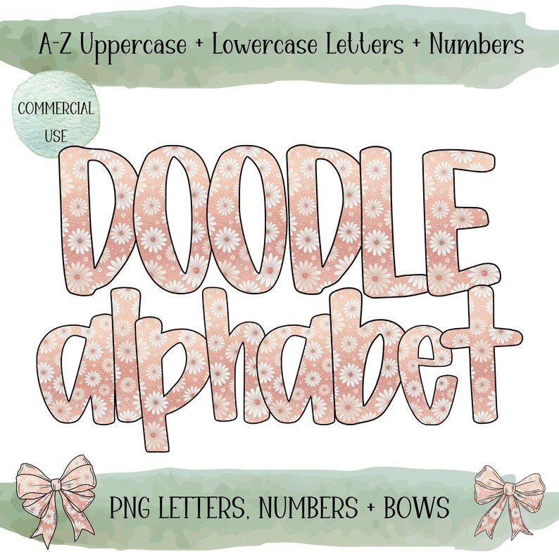 Doodle Alphabet PNG Bundle, Daisy Grandmillenial Floral Alphabet ...