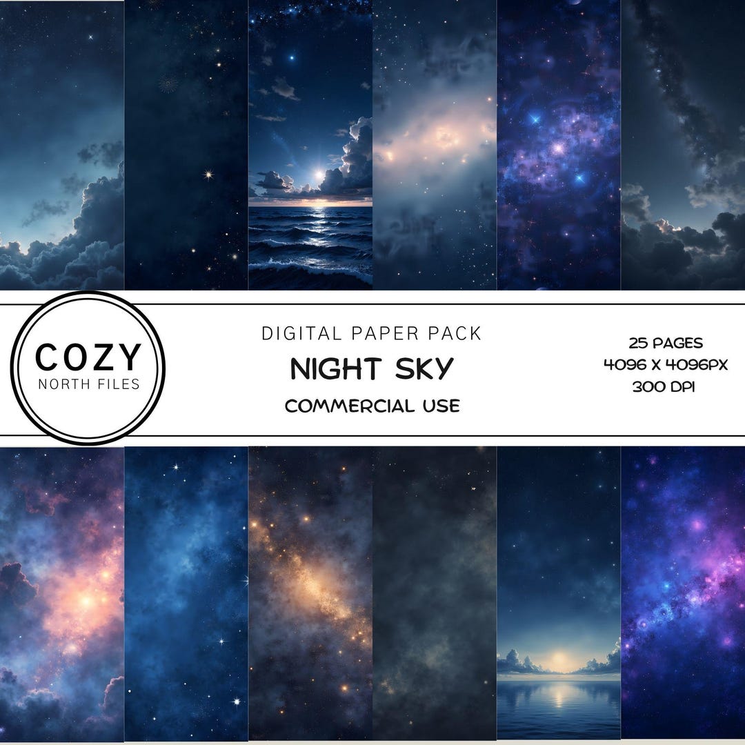 Night Sky Digital Paper Pack – Starry Backgrounds, Fantasy Scrapbook ...