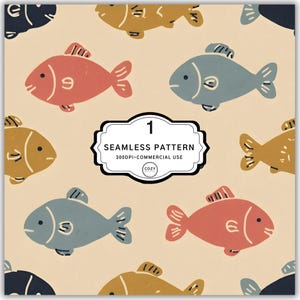 Seamless Fish Pattern, Seamless Fishing Background Pattern, Commercial Use