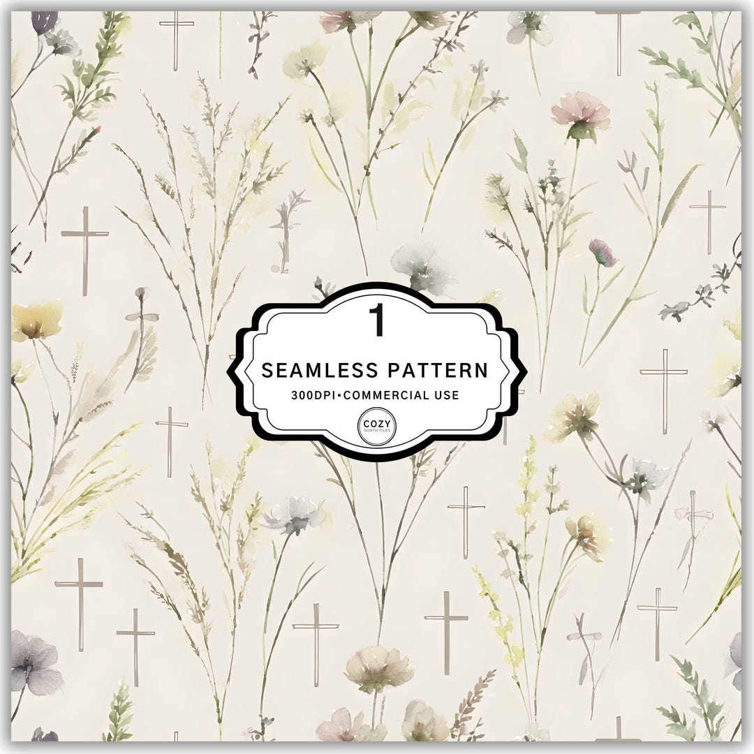 Floral Christian Cross Seamless Pattern, Seamless Christian Digital ...