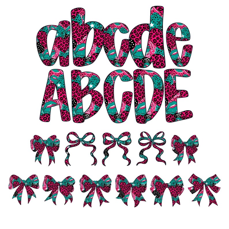 Vibrant Preppy Alphabet Letters Bundle, Pink Doodle Font, Commercial ...