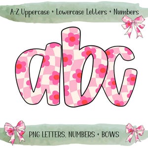 Retro Floral Alphabet PNG: Pink Daisy Doodle Letters (Commercial Use, Digital Download)