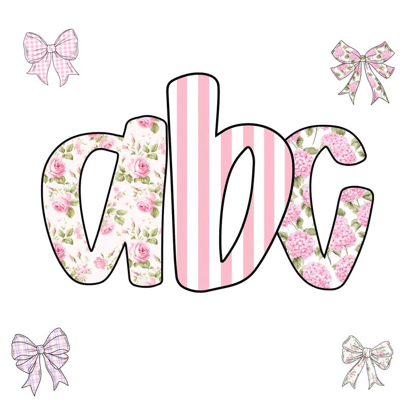 Preppy Retro Floral Alphabet PNG Bundle – 6 Grandmillenial Alphabet ...