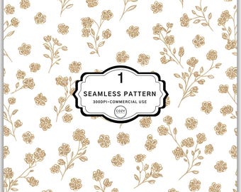 Ditsy Floral Beige Seamless Pattern, Wildflower Fabric Design, Digital Download