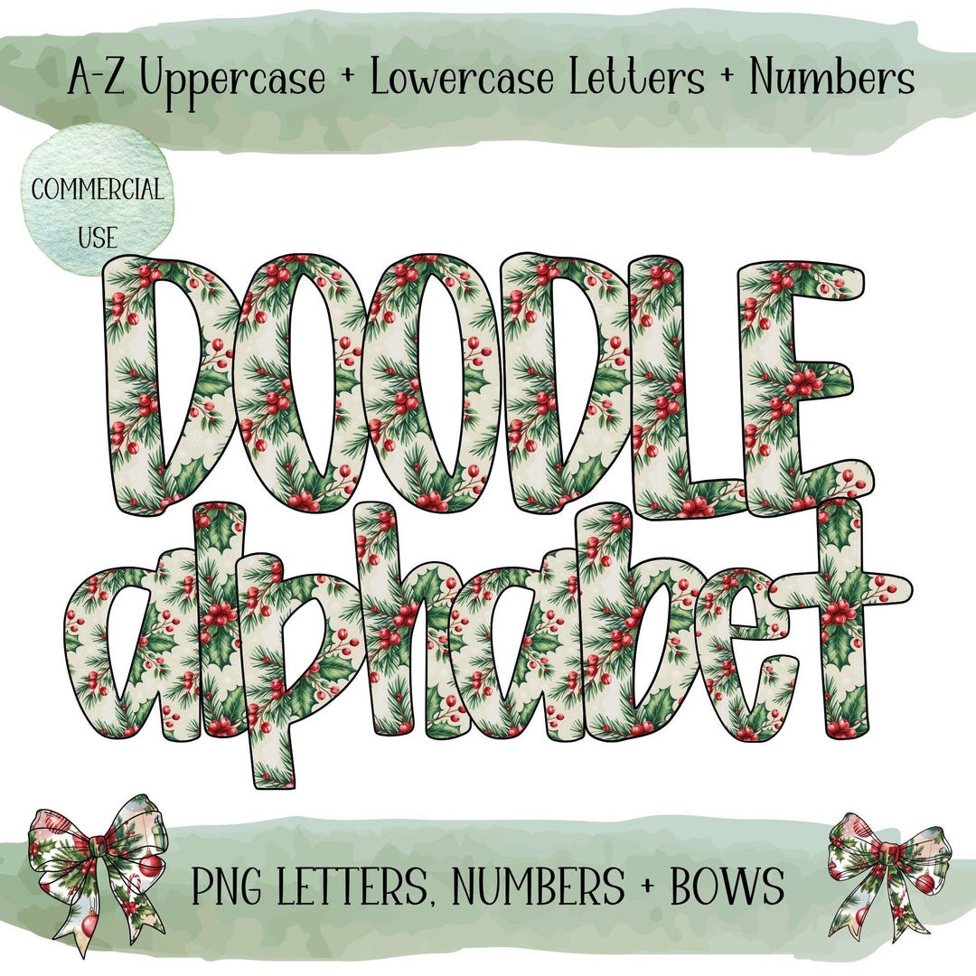 Christmas Alphabet Vintage PNG Bundle, Retro Christmas Doodle Letters ...
