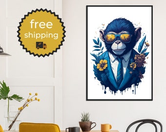 Affiche de décoration murale singe humoristique, art mural animal sauvage pour la maison et le bureau, cadeau drôle pour enfants et adultes, photo en papier mat