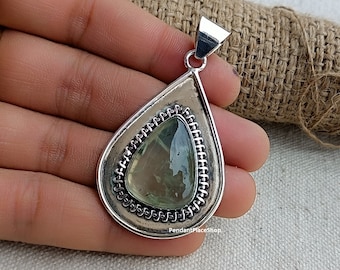 Handmade Prehnite Pendant: 925 Sterling Silver Gemstone Jewelry