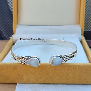Handmade Moonstone Bangle: 925 Sterling Silver Gemstone Bracelet