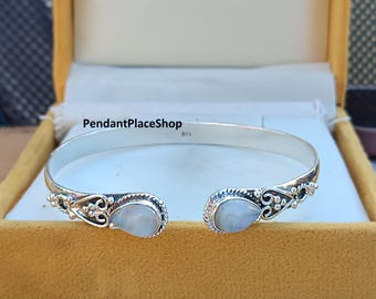Handmade Moonstone Bangle: 925 Sterling Silver Gemstone Bracelet