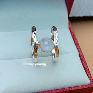 Maansteen edelsteen 925 sterlingzilveren bandring mooie ronde witte maansteen bandring handgemaakte ring cadeau voor haar vrouwen band korst