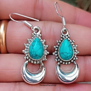Handmade Arizona Turquoise Earrings: 925 Sterling Silver Teardrop Design