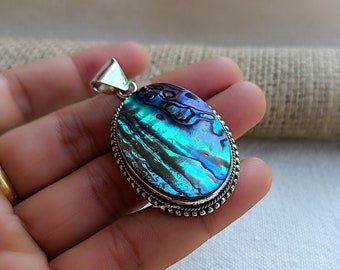 Abalone Shell Pendant 925 Sterling Silver Pendant Gemstone Pendant Handmade Pendant Vintage Pendant Silver Jewelry For Gift Amazing Pendant