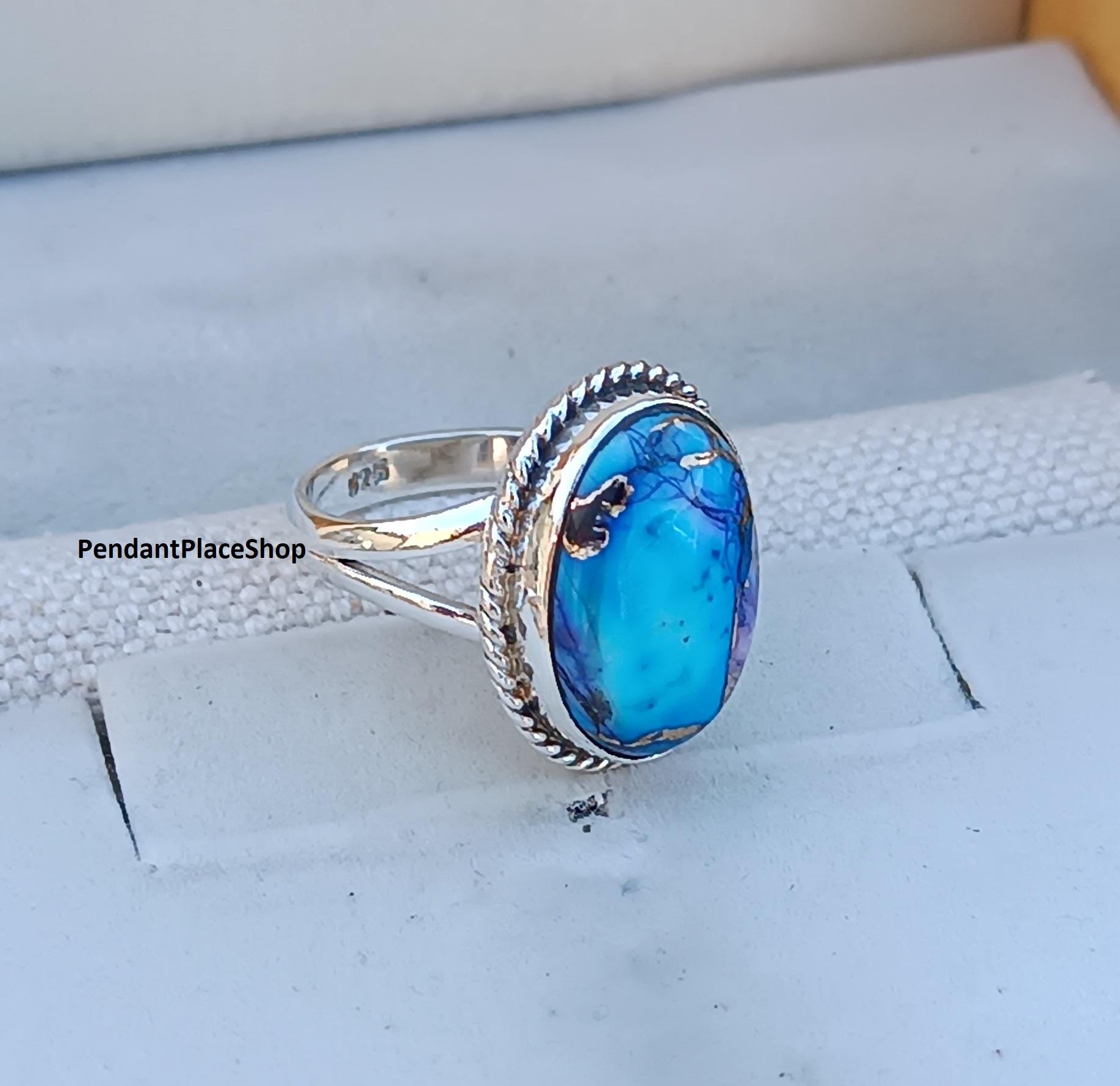 Handmade Sterling Silver Turquoise Ring: Violet Blue Dahlia Oyster