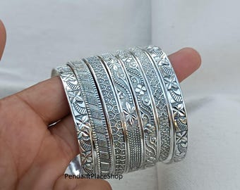 Handmade Sterling Silver Flower Bangles - Set of 7 - Etsy