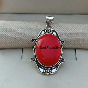 Red Coral Sterling Silver Pendant: Gemstone Necklace