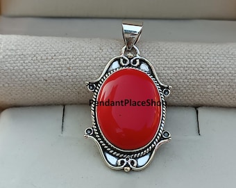 Colgante de plata de ley con coral rojo: collar de piedras preciosas