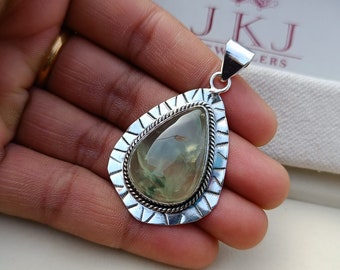 Prehnite Sterling Silver Teardrop Pendant